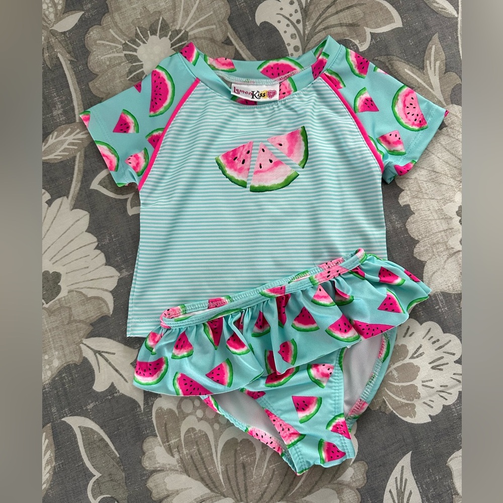 Lemon Kiss,Watermelon Ruffle Two-Piece Swim Set, size 4T